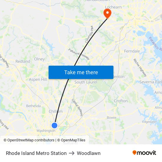 Rhode Island Metro Station to Woodlawn map