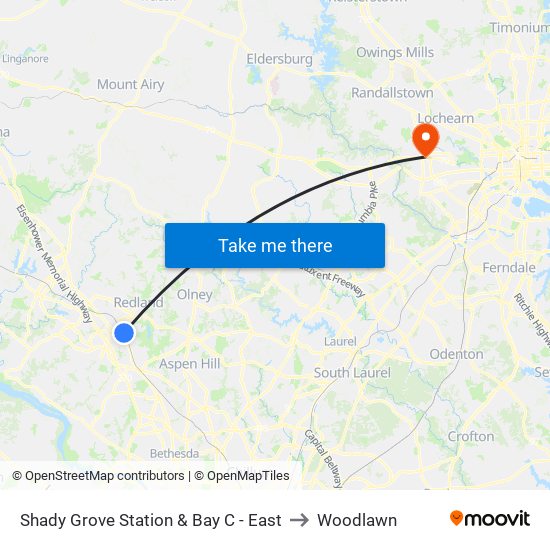 Shady Grove Station & Bay C - East to Woodlawn map