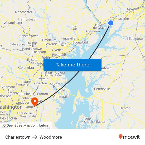 Charlestown to Woodmore map