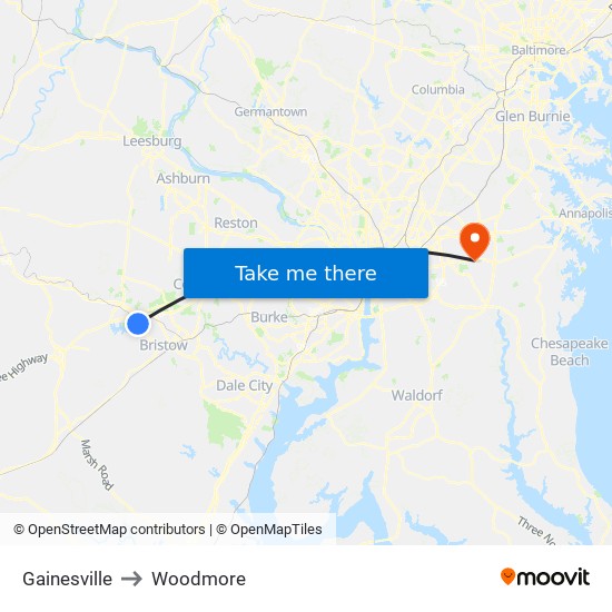 Gainesville to Woodmore map