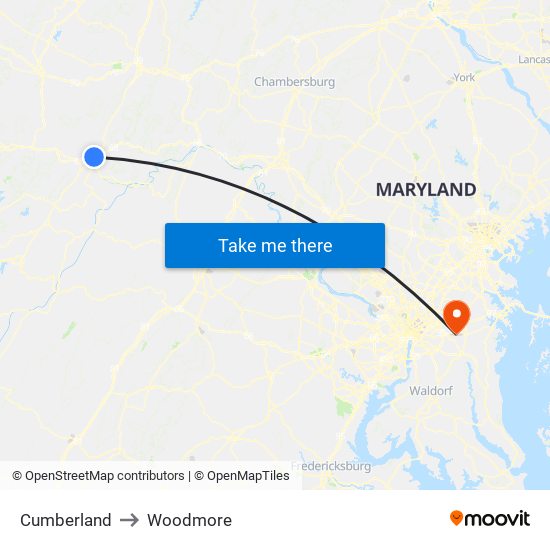 Cumberland to Woodmore map