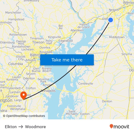 Elkton to Woodmore map