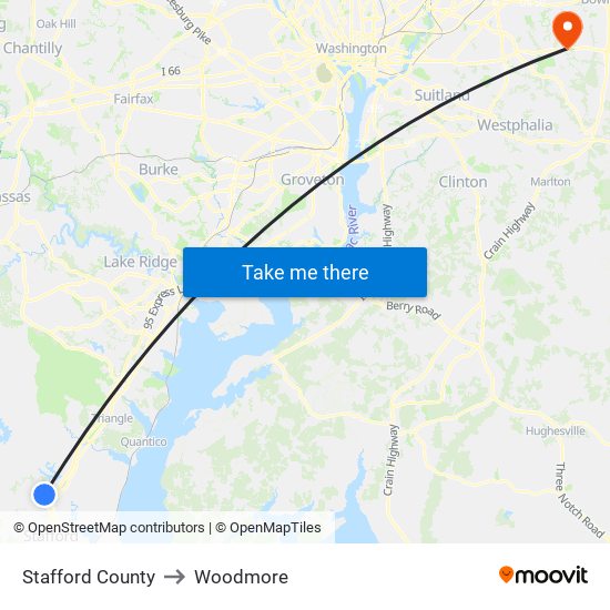 Stafford County to Woodmore map