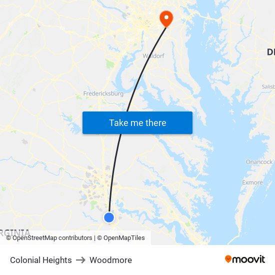 Colonial Heights to Woodmore map
