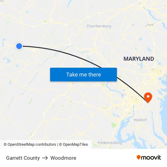 Garrett County to Woodmore map