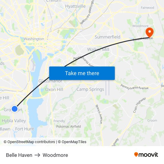 Belle Haven to Woodmore map