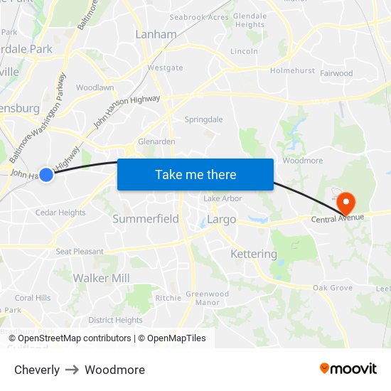 Cheverly to Woodmore map