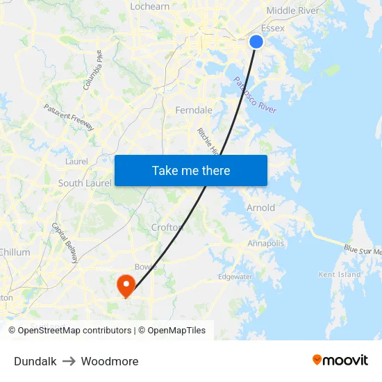 Dundalk to Woodmore map