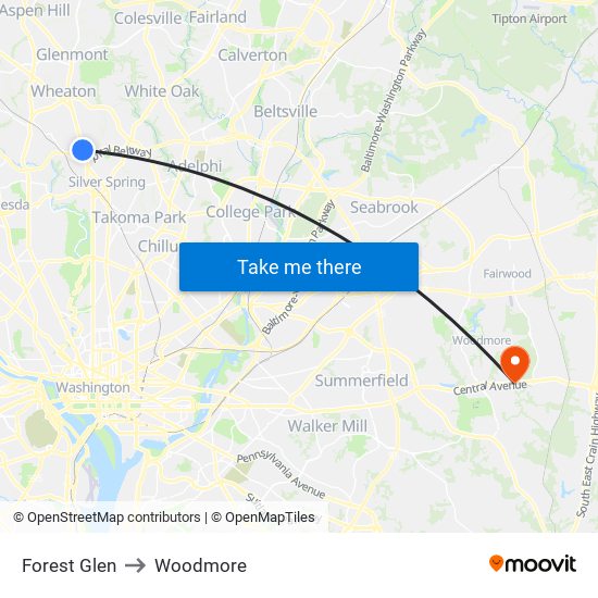 Forest Glen to Woodmore map