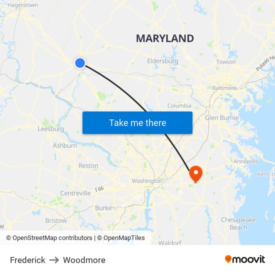 Frederick to Woodmore map