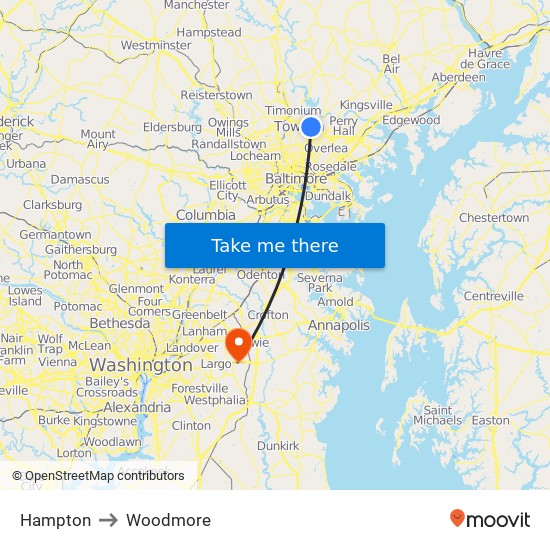 Hampton to Woodmore map