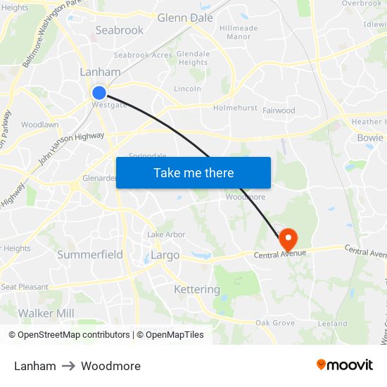 Lanham to Woodmore map