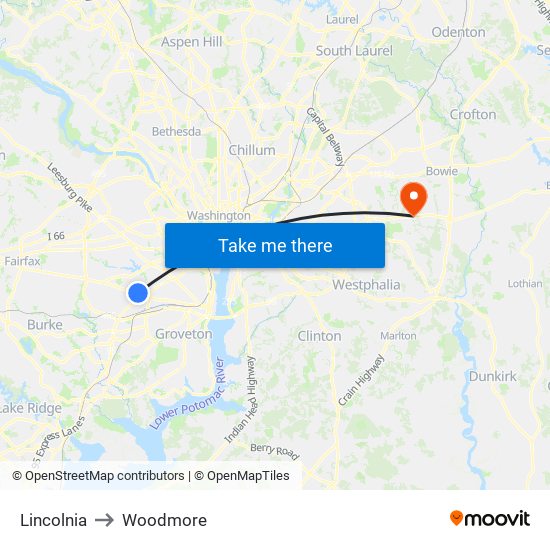 Lincolnia to Woodmore map