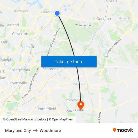 Maryland City to Woodmore map