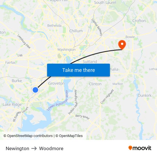 Newington to Woodmore map