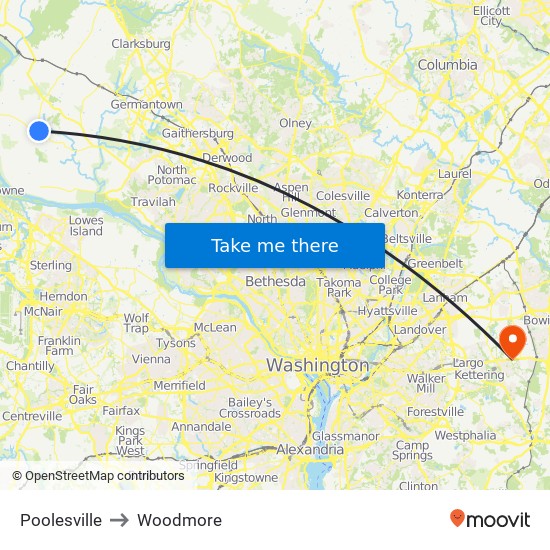 Poolesville to Woodmore map