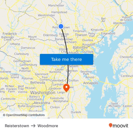 Reisterstown to Woodmore map