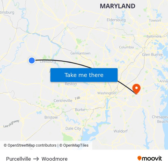 Purcellville to Woodmore map