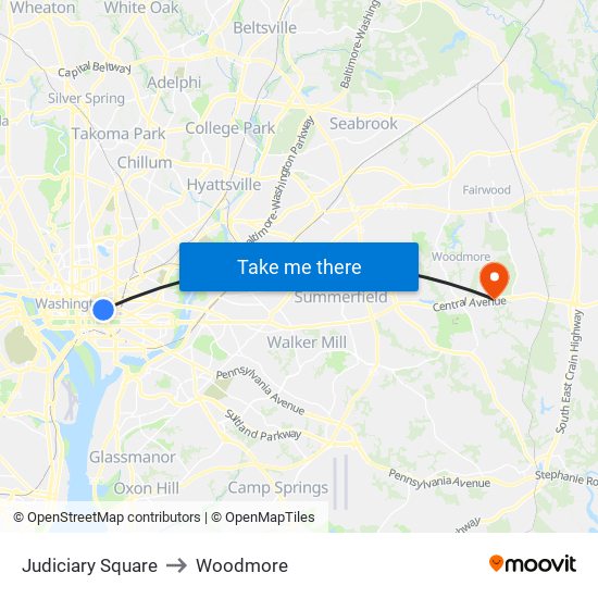 Judiciary Square to Woodmore map