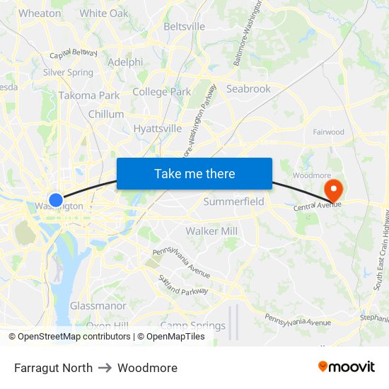 Farragut North to Woodmore map