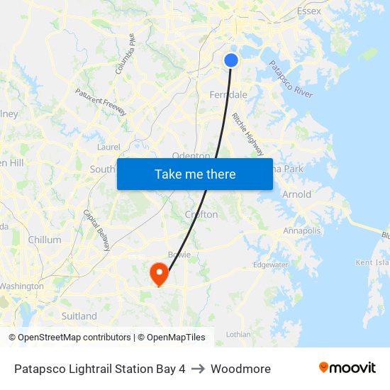 Patapsco Lightrail Station Bay 4 to Woodmore map