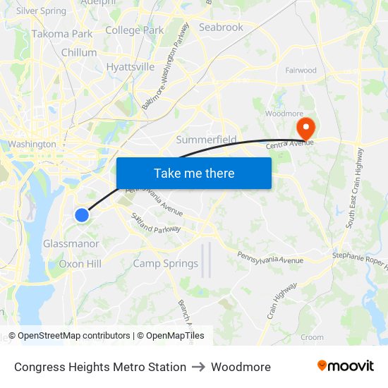 Congress Heights Metro Station to Woodmore map