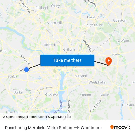 Dunn Loring Merrifield Metro Station to Woodmore map