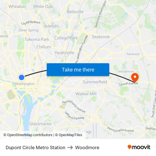 Dupont Circle Metro Station to Woodmore map