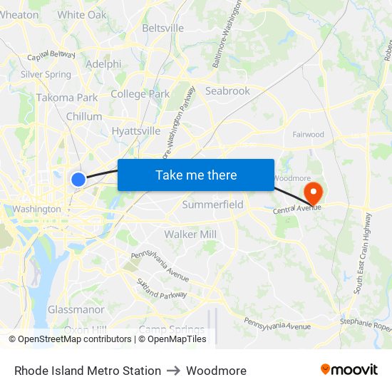 Rhode Island Metro Station to Woodmore map