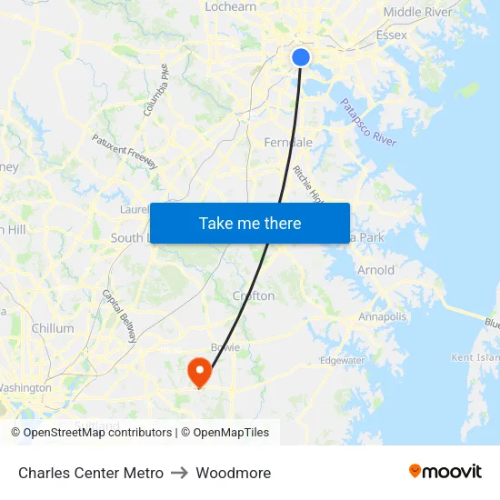 Charles Center Metro to Woodmore map