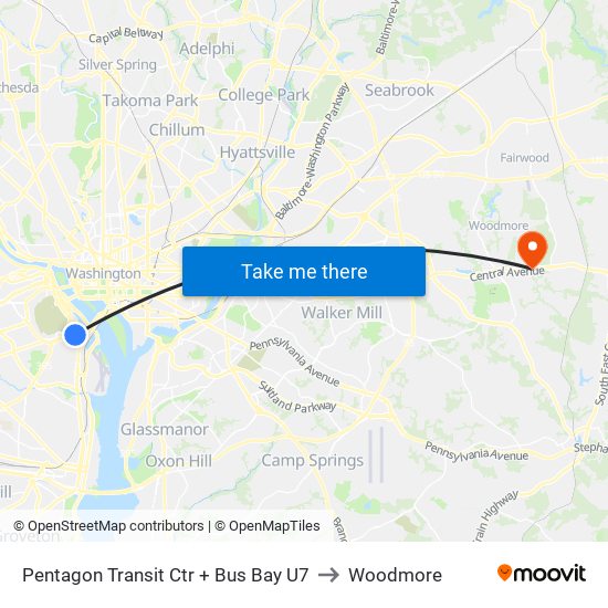 Pentagon Transit Ctr + Bus Bay U7 to Woodmore map