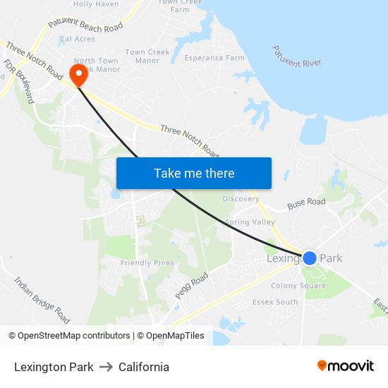 Lexington Park to California map