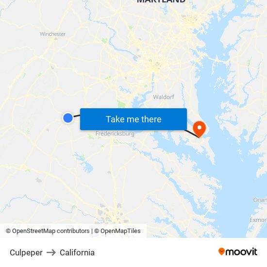 Culpeper to California map
