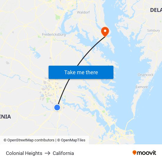 Colonial Heights to California map