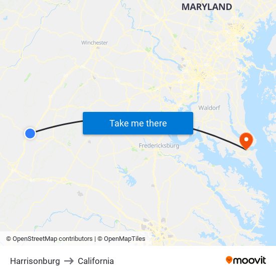 Harrisonburg to California map