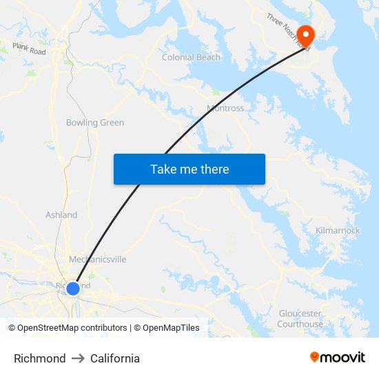 Richmond to California map