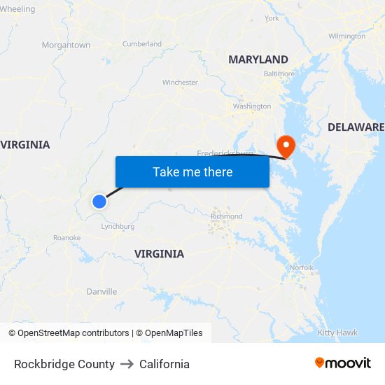 Rockbridge County to California map