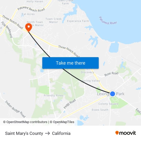 Saint Mary's County to California map