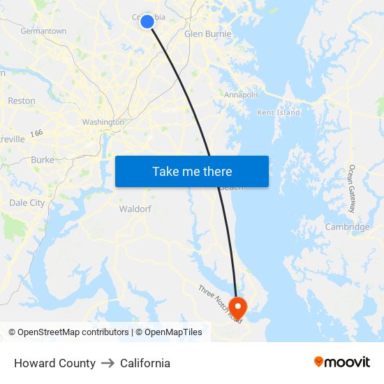 Howard County to California map