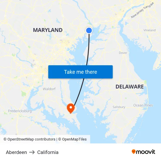 Aberdeen to California map