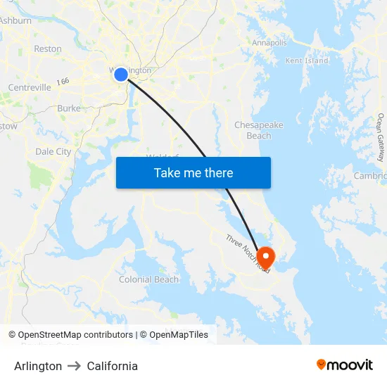 Arlington to California map