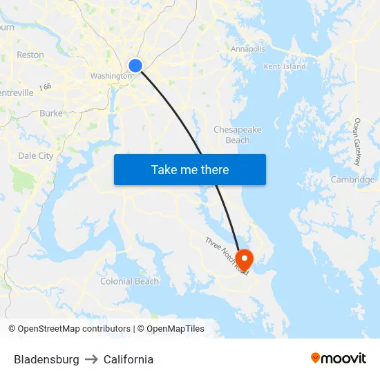 Bladensburg to California map