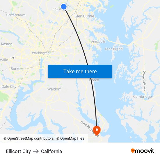 Ellicott City to California map