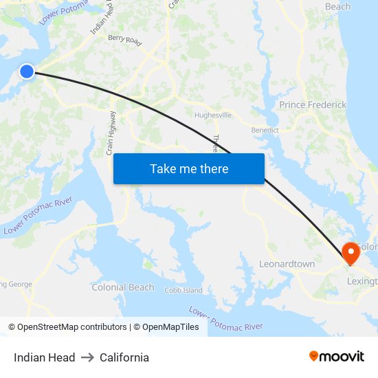 Indian Head to California map