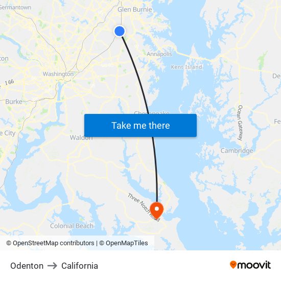 Odenton to California map