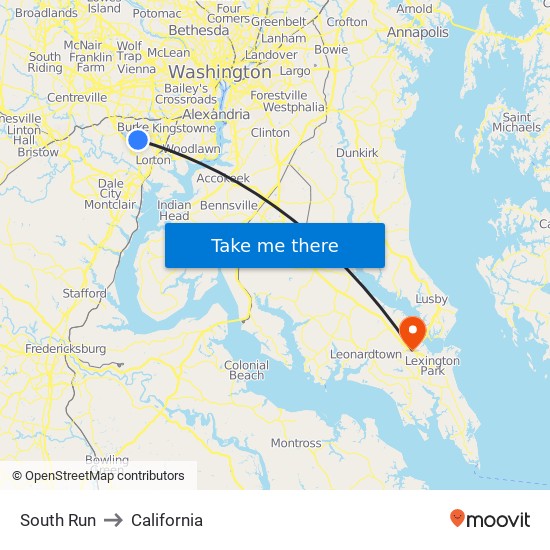 South Run to California map