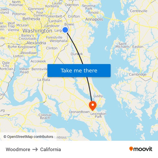 Woodmore to California map