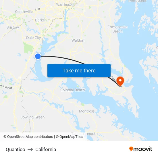 Quantico to California map