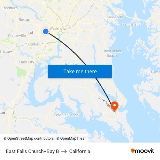 East Falls Church+Bay B to California map