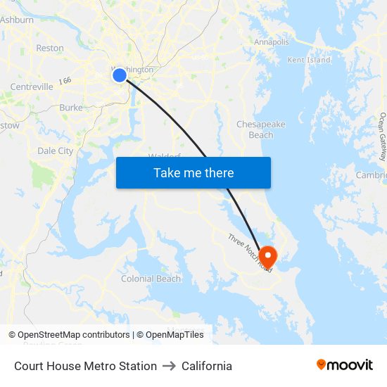 Court House Metro Station to California map